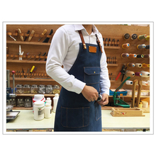 1 x Working Denim Bib Apron Leather Strap Barista Chef Barber Pocket Studio Uniform 2024 - buy cheap
