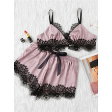 2 piece set Women Sexy Lingerie Satin Lace pajama set Lace Crop top Shorts Sleepwear Nightdress pyjama femme cute Underwear 2024 - buy cheap