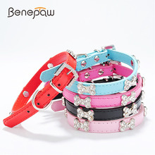 Benepaw Bone Jeweled Small Dog Collar 5 Colors Leather Pet Puppy Collar Pets Accessories Dogs Red/Black/Blue/Red Rose Red 2024 - buy cheap