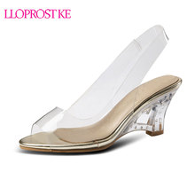 Lloprost ke 2019 women sandals pvc Transparent summer shoes high heels wedge heel ladies fashion Jelly shoes big size 28-52 H273 2024 - buy cheap