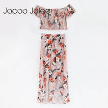 Jocoo Jolee Floral Sprint 2PCS  Women Suits Off Shoulder Short Tops with Front Split Ruffles Long Dress Summer Dress Women 2018 2024 - buy cheap