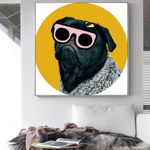 AAVV-carteles e impresiones de animales sobre lienzo para pared, sala de estar imagen para, decoración del hogar, perro negro con gafas sin marco 2024 - compra barato