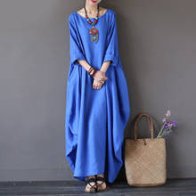Kaftan Womens Maxi Dress Summer O Neck Long Sleeve Spring Cotton Linen Gown Robe Dresses Plus Size Large Size Dresses 2024 - buy cheap