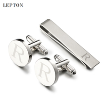 Hot Sale Round Letters R Cufflinks for Mens Silver Color Letters R of alphabet Cuff links & Tie Clip Set Men Shirt Cuffs Button 2024 - buy cheap