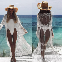 2019 Women Sweet Swimwear Summer Lace Dress Lady Casual Beachwear Cover Up Flowers Long Dress See-through Ankle-Length Dresses 2024 - buy cheap