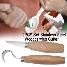 2PCS Stainless Steel Woodcarving Cutter Woodwork Sculptural DIY Wood Handle Spoon Carving Knife Woodcut Tools Kit 2024 - buy cheap