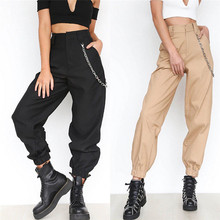 Женские свободные повседневные брюки-карго с высокой талией, шаровары в стиле хип-хоп с цепочкой, большие размеры S-3XL 2024 - купить недорого