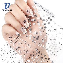 Blueness 24 Pcs/Lot Flowers Design 3D Nail Stickers Black White Glitter DIY Nail Art Decorations Film Charms Manicure Tools 2024 - buy cheap