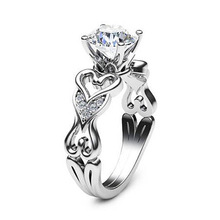 Anel de casamento com zircônia em forma de coração, feminino, anel redondo, microembutido, joia de prata, anel de noivado 2024 - compre barato