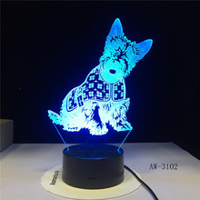 Lámpara con diseño de perro Schnauzer papillon Corgi en miniatura, luz LED nocturna para luz nocturna de ilusión 3D de mascotas, AW-3102 de mesa 2024 - compra barato
