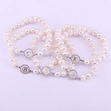 8Pcs Natural Freshwater pearl Beaded bracelets with Micro Pave CZ 26 Letters Shell Round connector bracelet Handmade Jewelry 2024 - buy cheap