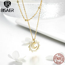 BISAER 925 Sterling Silver Double Layers Sun Geometric Choker Necklaces Pendant For Women Sterling Silver Jewelry Collar ECN305 2024 - buy cheap