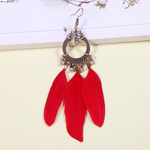 Blue Red Ethnic Boho Earrings Circle Dangle Crystal Feather Tassel Drop Long Earrings Bohemia Ear Jewelry Brincos 2024 - buy cheap