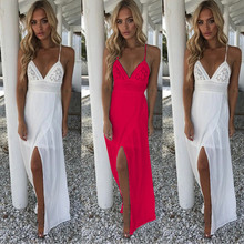 Women Boho Floral Lace Long Maxi Dress Evening Party Beach Dresses Summer Sleeveless V neck Sundress Elegant Female Vestido 2024 - buy cheap