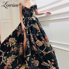 Print Floral preto Longo Vestidos de Noite Vestido Formal 2019 Um Ombro Com Alta Side Dividir Sexy Prom Vestidos de Festa Árabe vestidos 2024 - compre barato