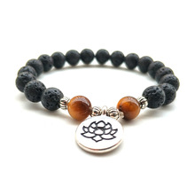 Pulseira com pingente de buda de lótus zen, pulseira de pedra natural de 8mm com miçangas de lava, pedra de olho de tigre 2024 - compre barato