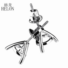 HELON Sólida 10 K 6-7 milímetros Corte Redondo Ouro Branco Semi Monte Ajuste Brincos Fine Jewelry Lady Engagement brinco de casamento Prong Set 2024 - compre barato