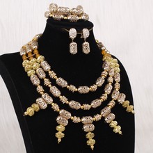 Dudo Jewelry Luxury Gold Dubai Necklace African Jewelry Set Beads 3 Layers Fashion Nigerian Wedding Beads Set Free Shipping 2019 2024 - buy cheap