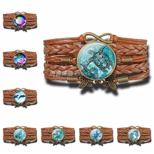 Sea Turtle Dolphin Seashells Multilayer Braided Leather Bracelet Glass Dome Pendant Fashion Jewelry Accessories Souvenir Gift 2024 - buy cheap