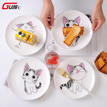 Мультяшная кошка керамическая тарелка Креативная кухня блюдо Милая Белая тарелка стейк рисовый суп кость китайская посуда подарок керамическая тарелка 2024 - купить недорого