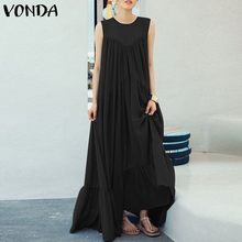 VONDA Women Floor-Length Dress 2019 Vintage O Neck Sleeveless Solid Maxi Long Dress Streetwear Sexy Summer Vestidos Plus Size 2024 - buy cheap