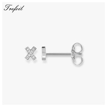 Ear Stud Cross Pave,925 Sterling Silver Fashion Jewelry White CZ Gift For Women Girls 2018 New Trendy Piercing Earrings 2024 - buy cheap