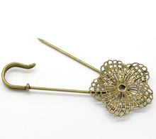 Antique Bronze Flower Safety Pins Brooches 8.3x3.4cm, 10PCs (B15781) 2024 - buy cheap
