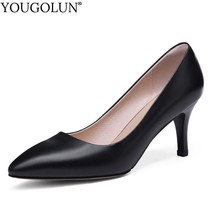 Women Pumps High Heels Genuine Leather Office Ladies Party Woman Beige Black Size 43 Fashion Pointed Toe Thin Heel Shoes A156 2024 - buy cheap