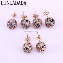 New Design 5Pair 8mm/10mm Women's Jewelry Fashion Gold Color Multicolor Cubic Zirconia Round Ball Stud Earrings Gift 2024 - buy cheap