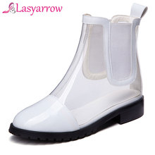 Lasyarrow-Botas transparentes de PVC para mujer, zapatos de tacón bajo con punta redonda, para verano y primavera 2024 - compra barato