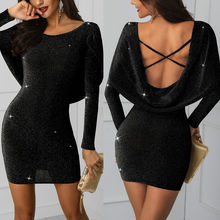 Sexy Women Party Dress Long Sleeve Cross Bandage Backless Female Mini Dress Bodycon Sequins Sexy Club Wear 2024 - buy cheap
