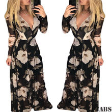 Women Summer Boho Floral Long Sleeve Long Maxi Dress Party Beach Sundress Female Dresses 2024 - buy cheap