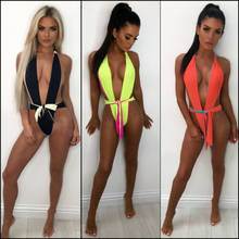 One Piece Women Summer Hollow Out Deep V neck Push-up Thong Swimsuit Bathing Suit Swimwear Monokini Swimming Suit 2024 - buy cheap