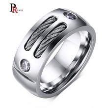 Уникальные Кабельные провода кольца для мужчин полированные ювелирные изделия 9 мм нержавеющая сталь anillo masculino с фианитом 2024 - купить недорого