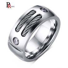 Unique Cable Wire Rings for Men Jewelry High Polished 9 MM Stainless Steel anillo masculino with Cubic Zirconia 2024 - buy cheap