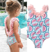 Cute Kids Baby Girl Watermelon Bikini Swimwear Summer Girl Sleeveless 3D Flowers Bodysuits Backless Slim Sunsuit Beachwear 6M-4Y 2024 - buy cheap