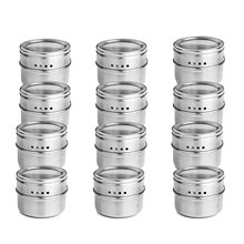 NHBR-12pcs/set Clear Lid Magnetic Spice Tin Jar Stainless Steel Spice Sauce Storage Container Jars Kitchen Condiment Holder 2024 - buy cheap