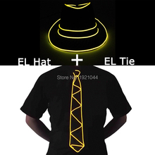Cheap EL Glowing Props EL Wire Tie + EL Hat LED Strip Light up Luminous Necktie and Hat for Men Club Party Bar Show 2024 - buy cheap