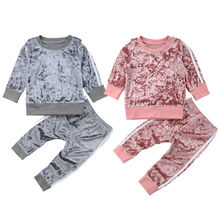 Conjunto de roupas de veludo para crianças, 2 peças, camiseta manga longa para bebês meninas primavera e outono 2024 - compre barato