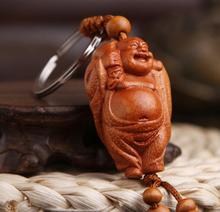 Chinese Peach Wood Carved Maitreya Buddha Happy Buddha Big Belly Buddha Exquisite Car Key Chain Pendant 2024 - buy cheap