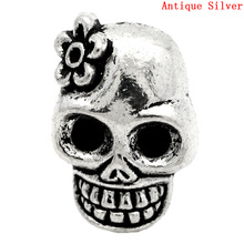 DoreenBeads-Cuentas espaciadoras de Calavera, Color plata, flor tallada con placa de esfera de 20x13mm,10 Uds. (B23088), yiwu 2024 - compra barato