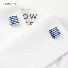 Lepton Simple Blue Stripe Enamel Cufflinks For Mens High End Square Stripe Grooved Cuff links Men French Shirt Cuffs Cufflink 2024 - buy cheap