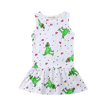 От 1 до 6 лет платье для маленьких девочек Хлопковые Платья без рукавов с объемным рисунком динозавра повседневная одежда для девочек 2024 - купить недорого