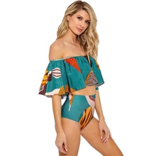 2019 Sexy One Off Shoulder Bikinis Women Swimsuit Print Ruffle Swimwear Bikini Set High Waist Swimming Suit Beach Wear Bathing 2024 - buy cheap