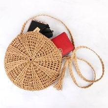 ICON Rattan Crochet Straw Woven Basket Bali Handbag Round Circle Crossbody Shopper Beach Tote Bag 2024 - buy cheap