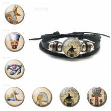 Pulsera de cuero negro para hombre y mujer, joyería de cabujón de cristal Anubis del señor del mundo, regalo 2024 - compra barato