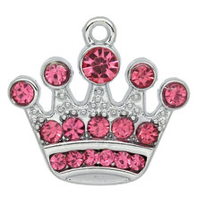 DoreenBeads Charm Pendants Crown Silver Color W/Pink Rhinestone 20x21mm,5PCs (B29101), yiwu 2024 - buy cheap