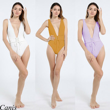 Traje de baño de una pieza de Color liso para mujer, traje de baño de verano con corsé sensual para mujer, traje de baño con relleno de realce y escote en V, traje de baño 2024 - compra barato