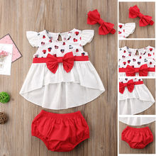 Pudcoco Girl Set 0-24M US 3PCS Toddler Kids Baby Girl Outfits Heart Print Tops Dress+Shorts Clothes Set 2024 - buy cheap