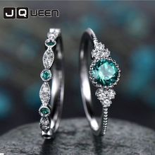 Anéis de cristal com pedra verde/azul 2 tamanhos para mulheres, prata, cor, casamento, noivado, joia, bague femme 2024 - compre barato